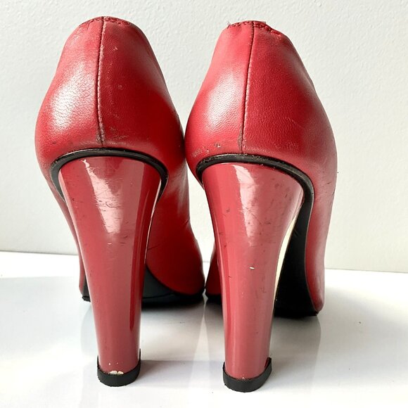 Roberto Cavalli Red Leather Peep Toe Heels Sandals Size EU 38 Italy - Picture 3 of 7